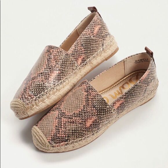 SAM EDELMAN Khloe Reptile Print Leather Espadrille Slip-On Loafer Skimmer Shoe - Picture 1 of 13